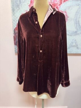 CP shades Maroon Velvet Long-Sleeve Shirt -S